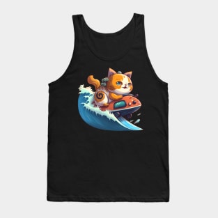 cat surfing with boat Tank Top